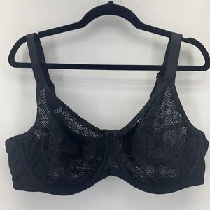 Glamorise 46C Bra Black Underwire Lace Back‎ Closure Sheer 9855 NEW